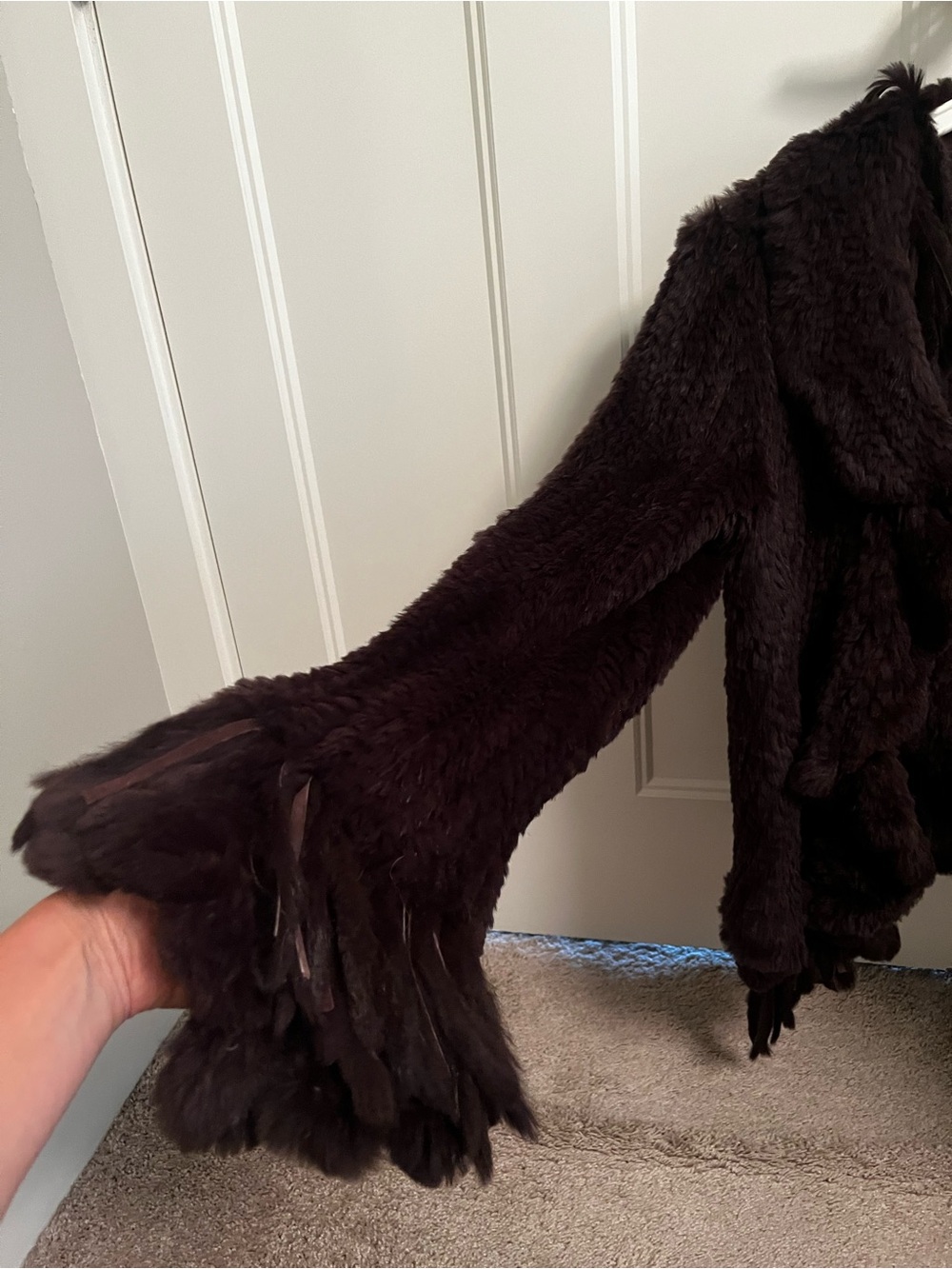 Women’s Dark Brown Authentic Rabbit Knit Ruffled Cardigan/ Jacket - Picture 4 of 5